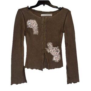 Urban Outfitters Silence + Noise Floral Applique Hook Eye Sweater Top Sz XS